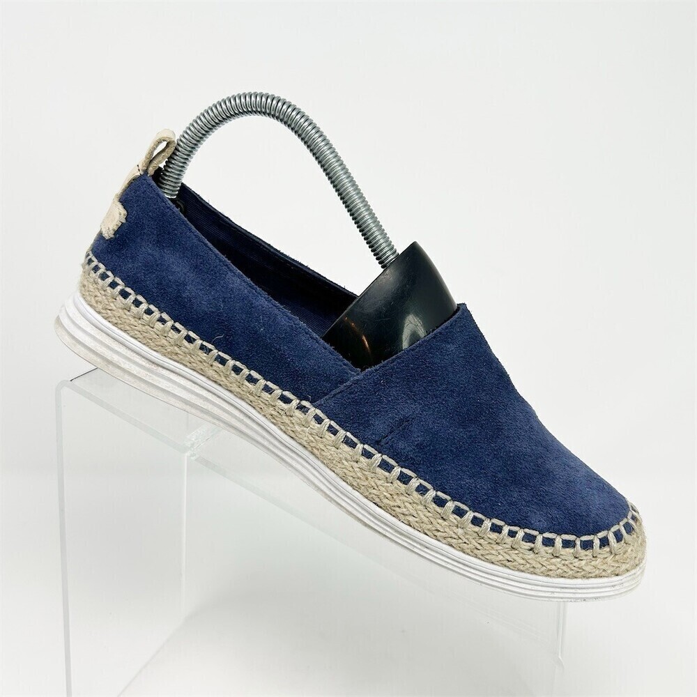 Cole Haan Womens Blue Espadrille Slip-On Loafers Jute Platform Size 8 Comfort